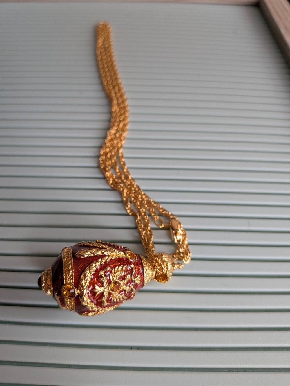 Joan Rivers 10th Anniversary Enamel Faberge Egg Pendant Necklace, 2000 - Picture 3 of 5